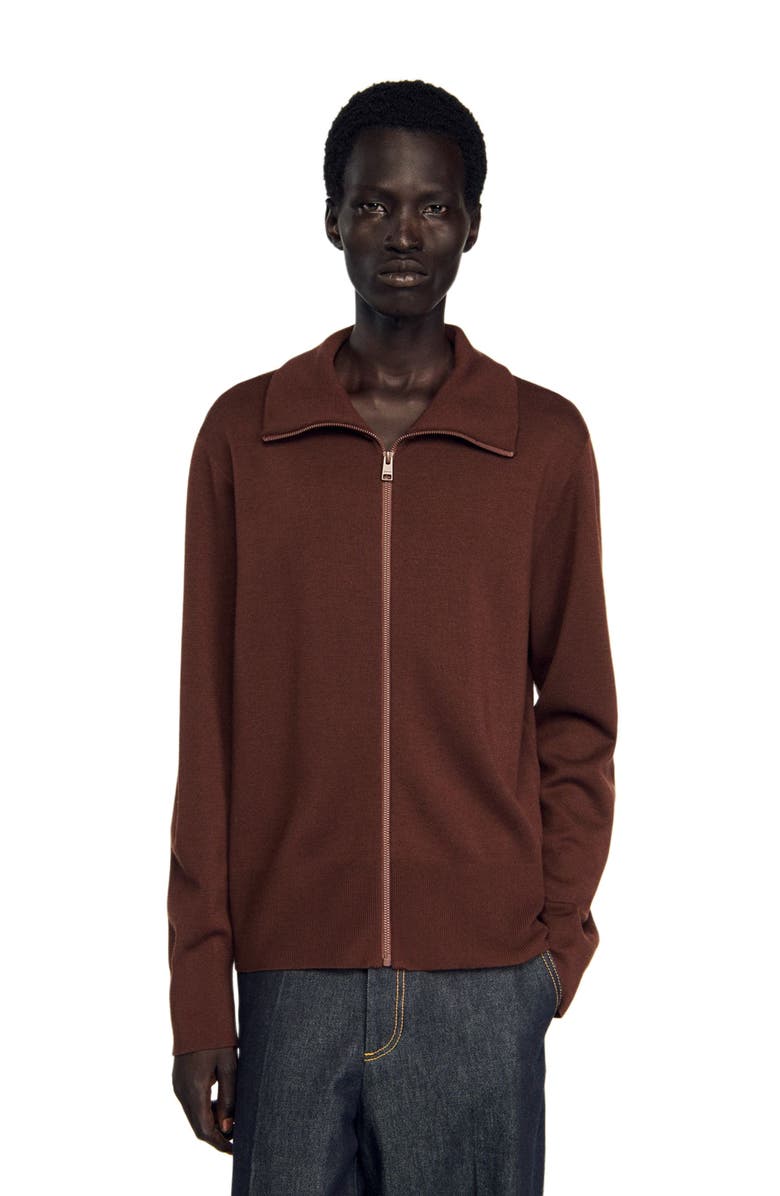 SANDRO Wool trucker jacket, Alternate, color, Chocolate