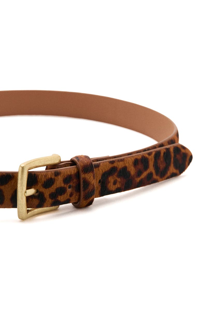 MANGO Leopard Print Calf Hair Belt, Alternate, color, Brown