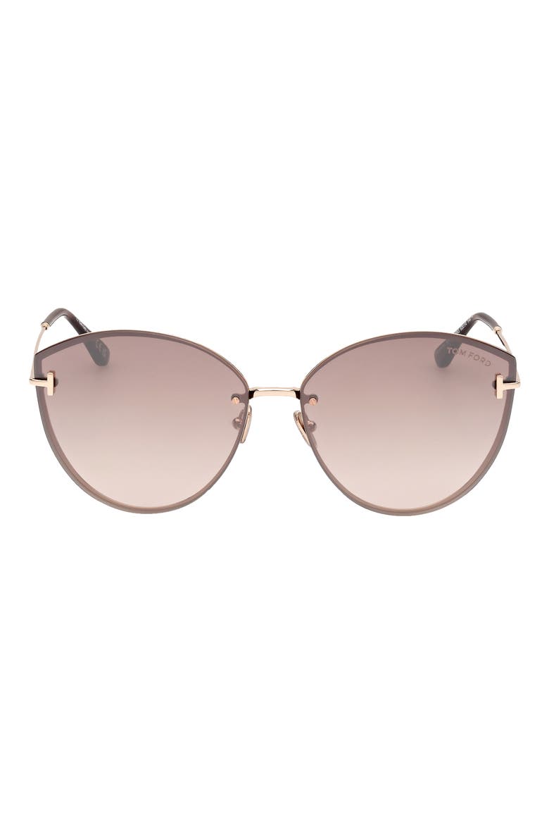 Evangeline 63mm Oversize Gradient Cat Eye Sunglasses, Main, color, SHINY ROSE GOLD / BROWN GOLD