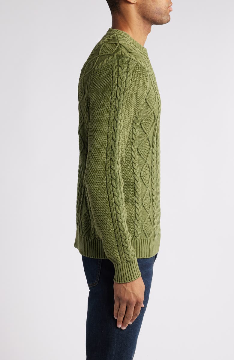 Schott NYC Stonewash Cable Stitch Sweater, Alternate, color, Olive
