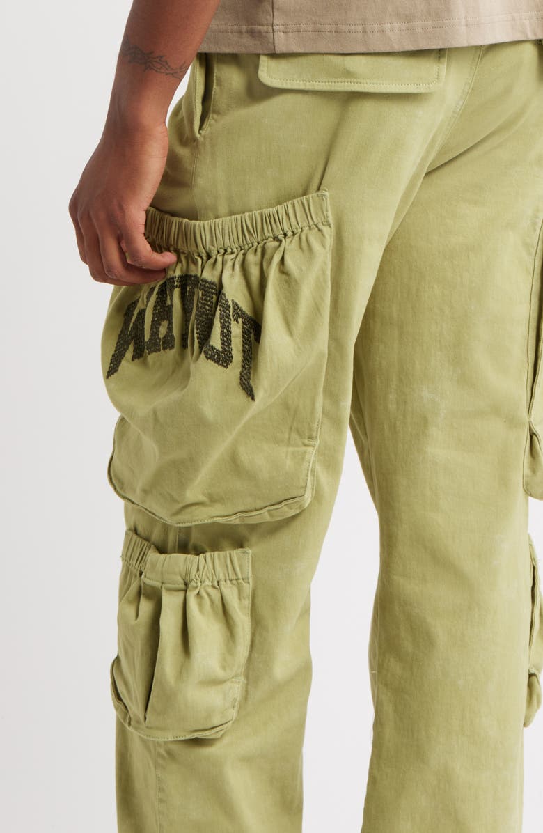 HONOR THE GIFT Wide Leg Cotton Twill Cargo Pants, Alternate, color, Green