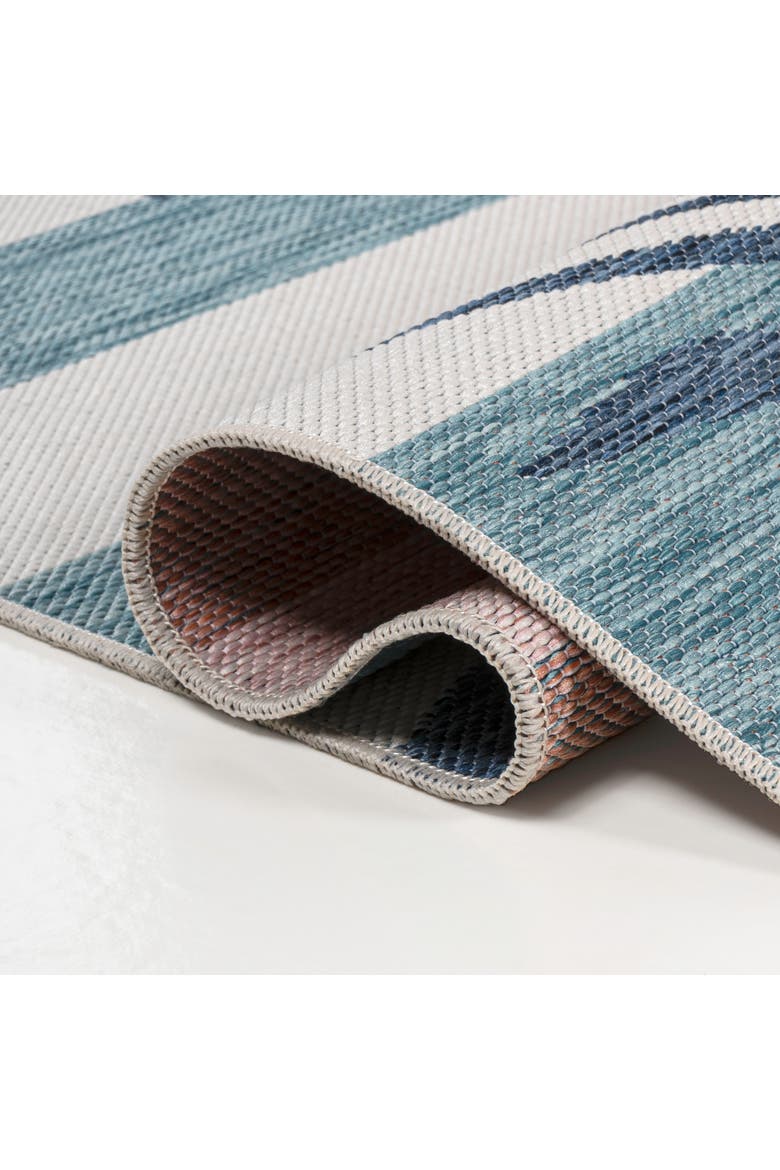Veronica Classic Beach Stripe and Palm Leaf Indoor/Outdoor Rug, Alternate, color, Navy/Cream