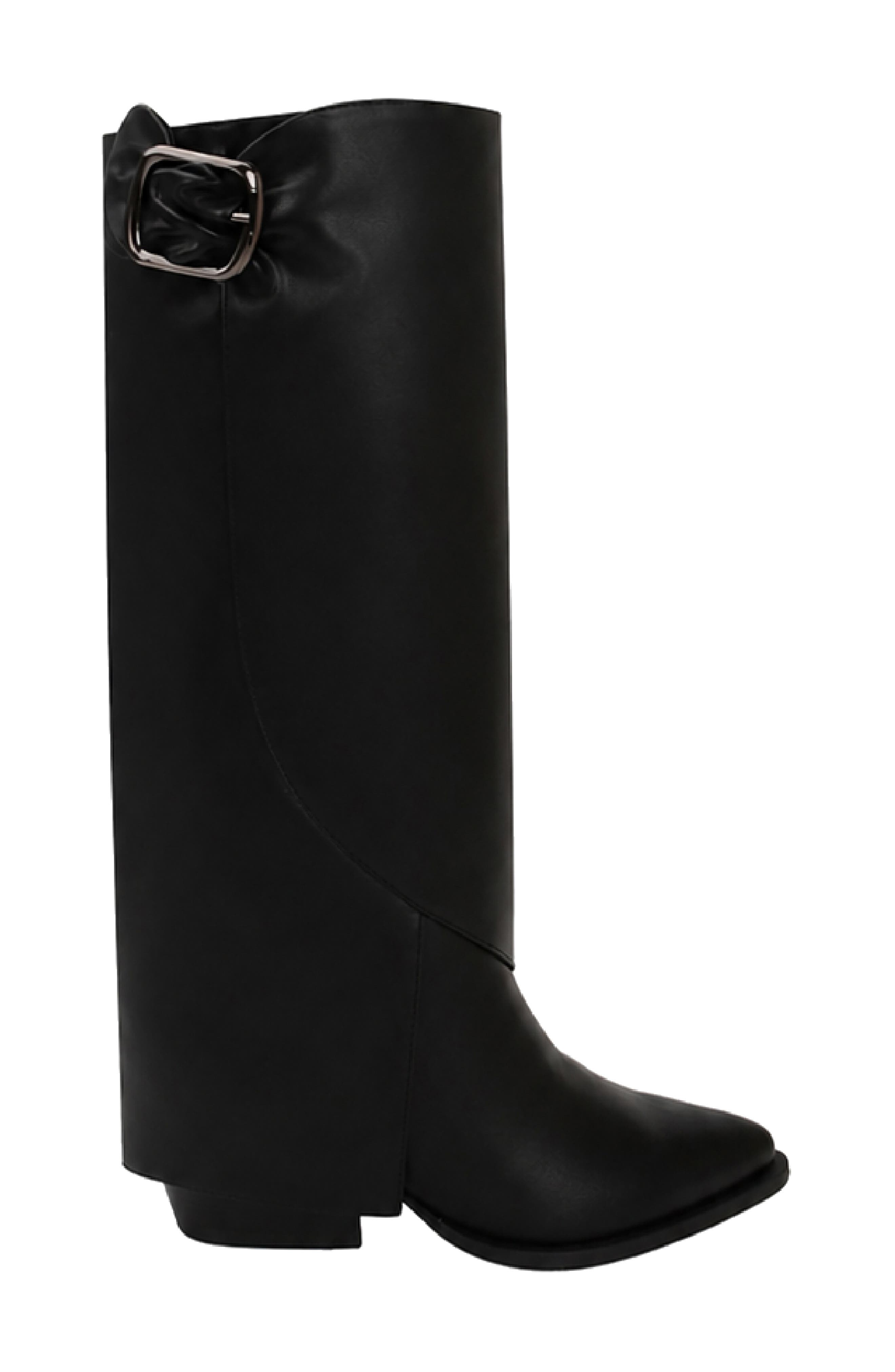 Gabriel Foldover Tall Faux Leather Boot, Alternate, color, BLACK