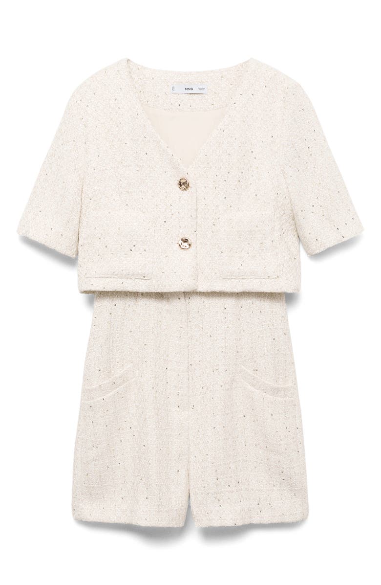 MANGO Popover Tweed Romper, Alternate, color, Ecru