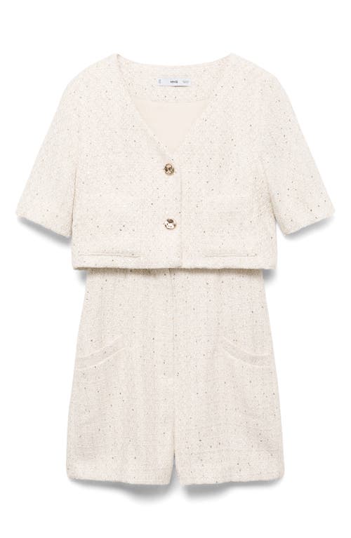 Mango Short-sleeved Tweed Jumpsuit Ecru In Ecru