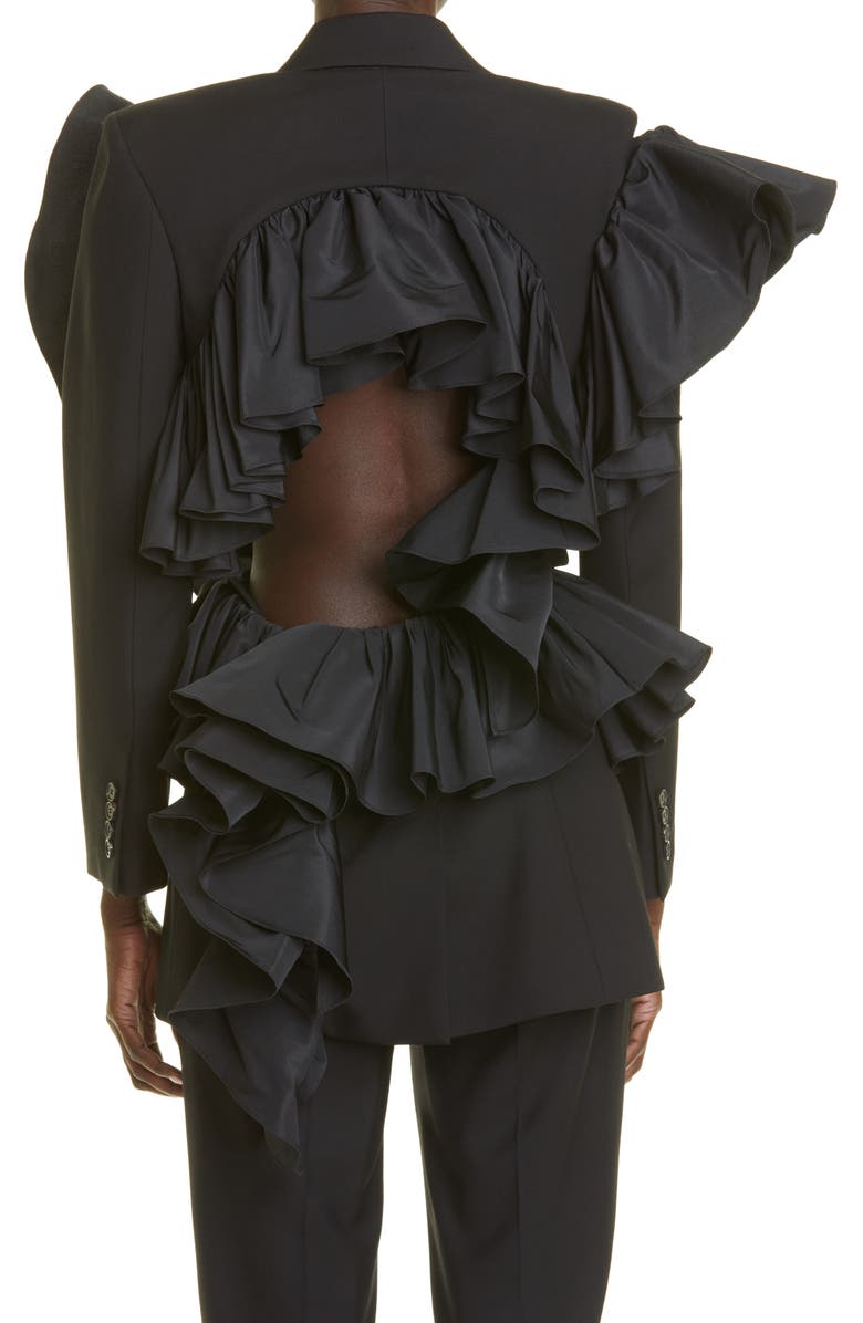 McQueen Alexander McQueen Open Back Ruffle Blazer, Alternate, color, 