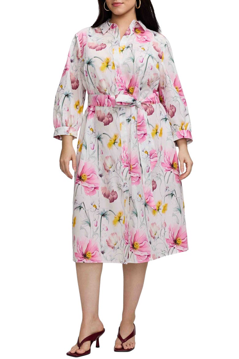 Esther Floral Belted Cotton Shirtdress, Main, color, PINK/ MULTI