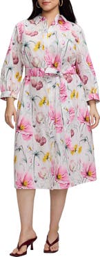 Foxcroft Esther Floral Belted Cotton Shirtdress