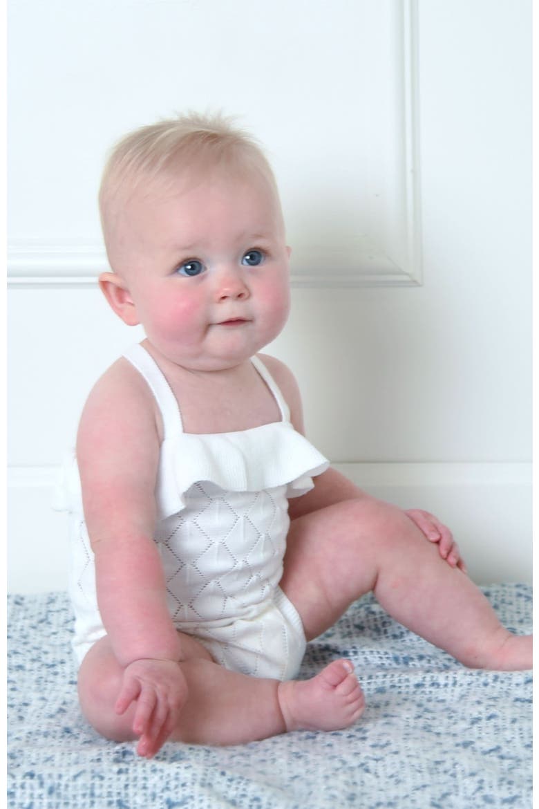Baby Ruffle Sweater Romper, Infant, Alternate, color, White Diamond Pointelle