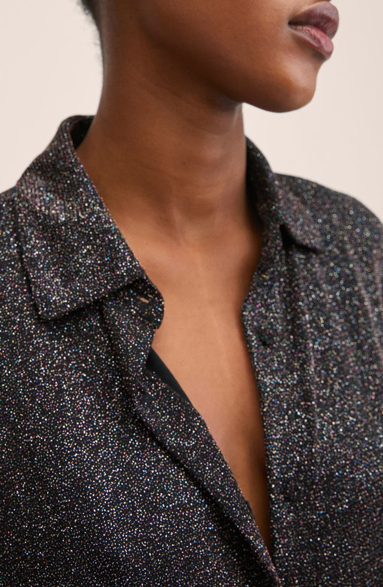 MANGO Metallic Long Sleeve Button-Up Blouse, Alternate, color,