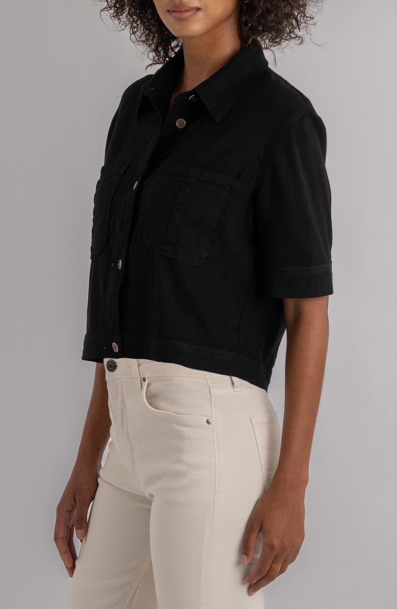 KUT from the Kloth Finley Short Sleeve Linen Blend Jacket, Alternate, color, Black