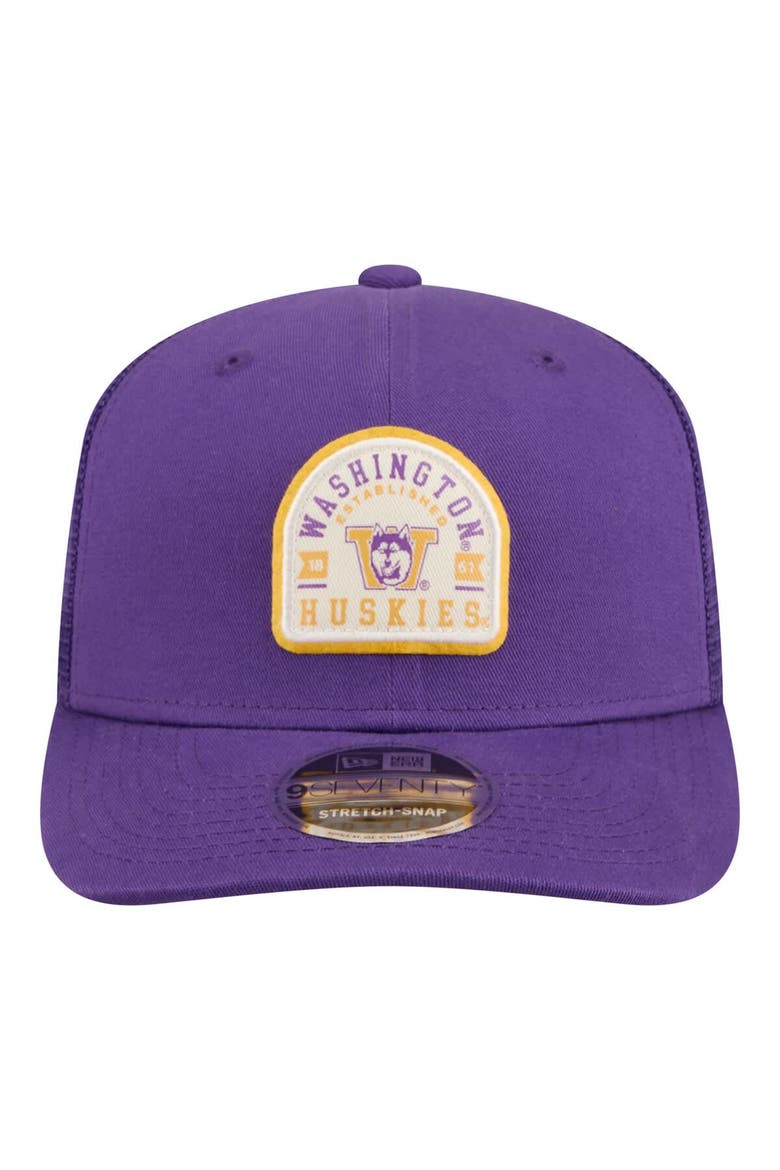 Men's New Era Purple Washington Huskies Patched 9SEVENTY Trucker Adjustable Hat, Alternate, color, Purple