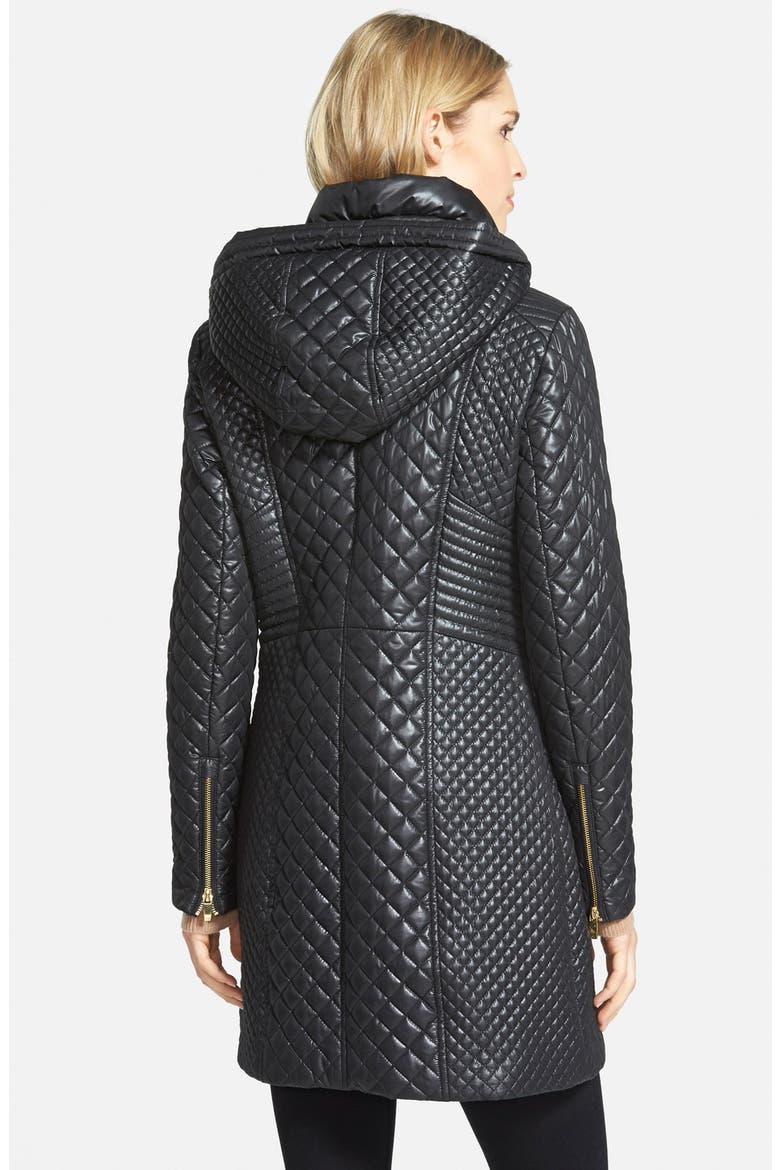 Hooded Front Zip Quilted Coat, Alternate, color, BLACK