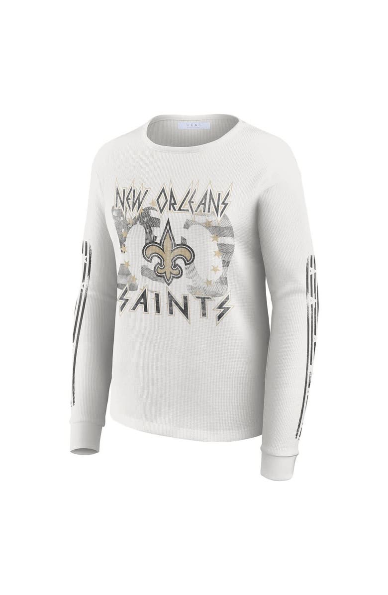 WEAR by Erin Andrews Women's WEAR by Erin Andrews White New Orleans Saints Graphic Waffle Long-Sleeve T-Shirt, Alternate, color, White