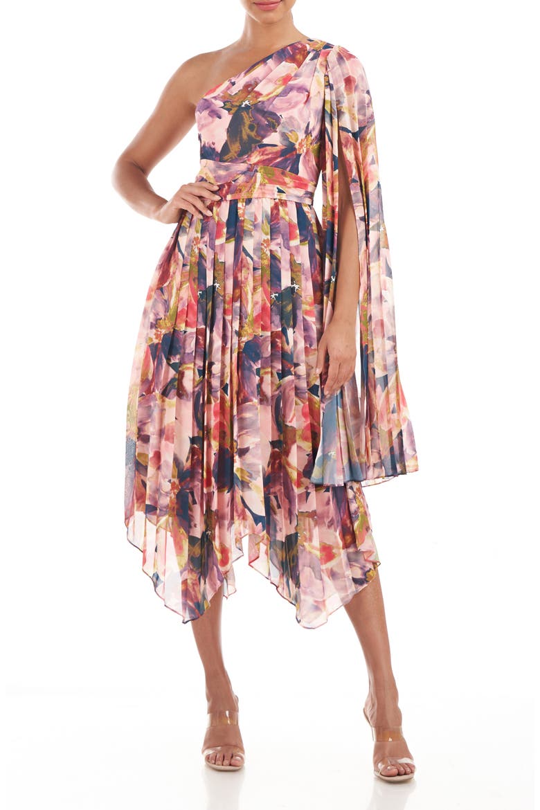 Lilah Floral One-Shoulder Chiffon Gown, Main, color, ROSETTE MULTI
