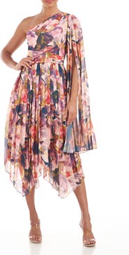 Kay Unger Lilah Floral One-Shoulder Chiffon Gown