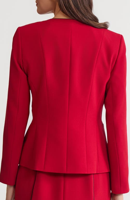 Kasper Piped Open Front Cardigan In Red