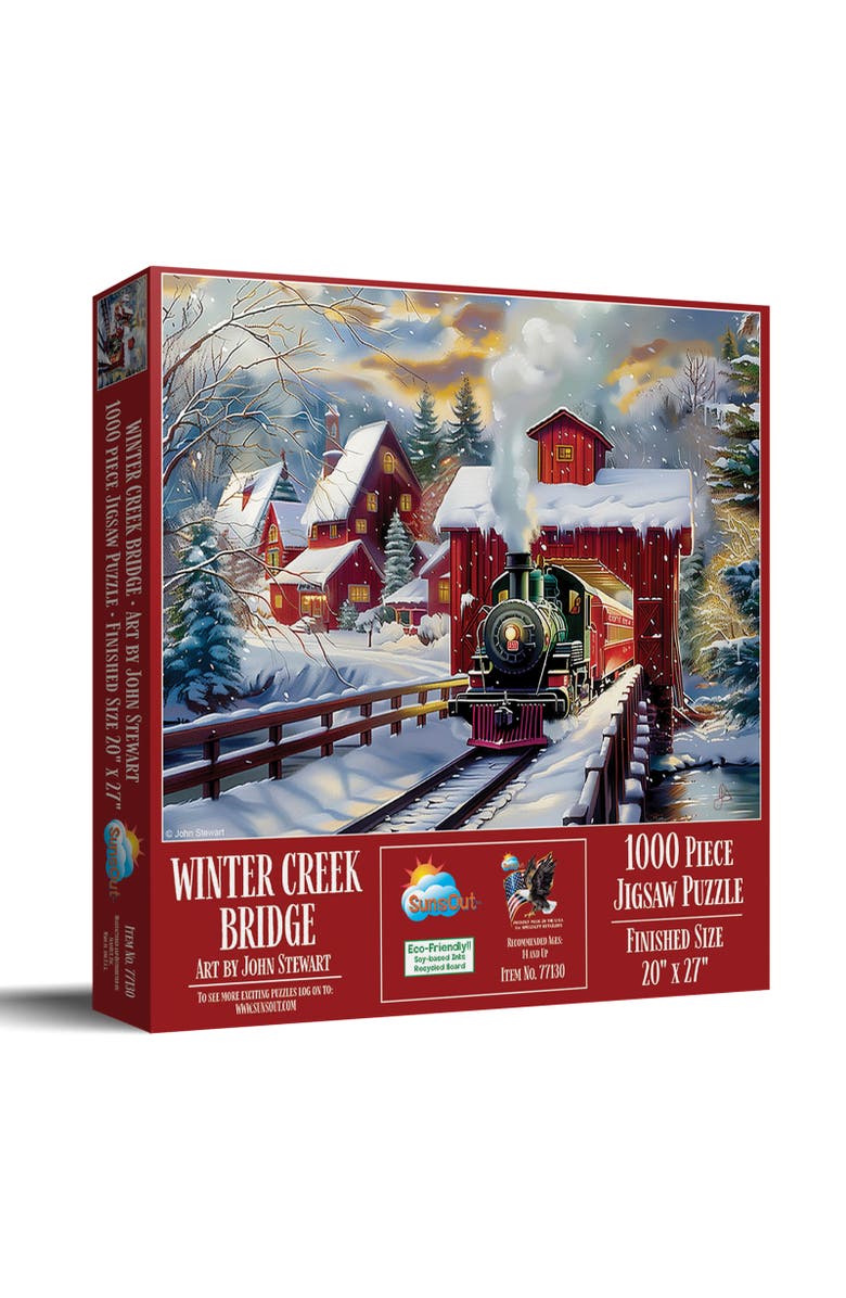 Sunsout Winter Creek Bridge 1000 piece Jigsaw Puzzle for Adults, Main, color, Multicolor