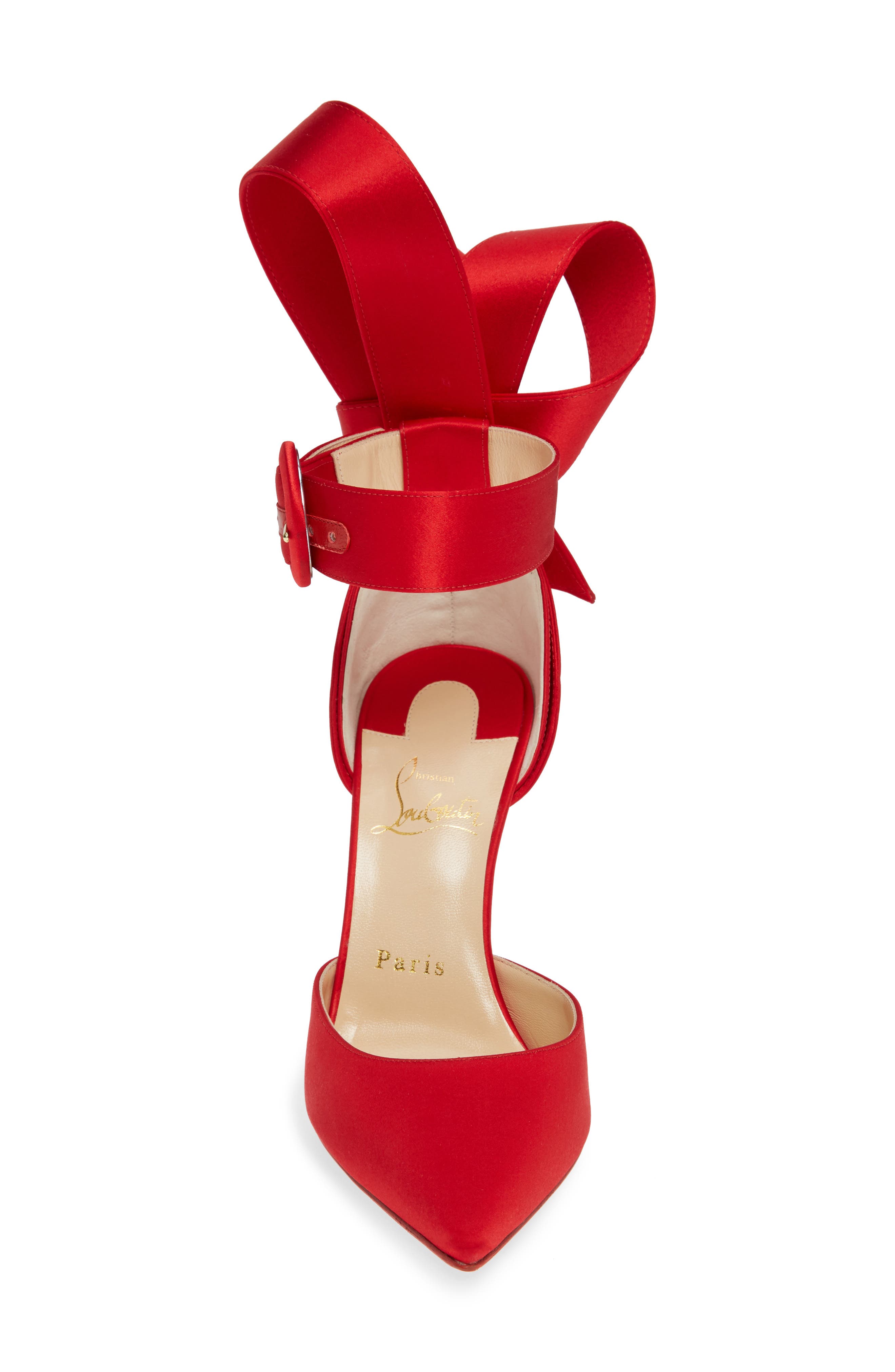 Raissa Bow Ankle Strap Pump, Alternate, color, LOUBI RED