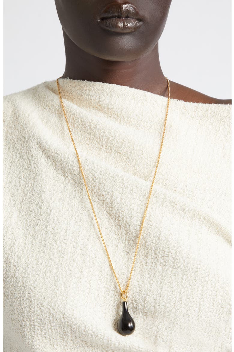 Medium Onyx Drop Necklace, Alternate, color, BLACK/ GOLD
