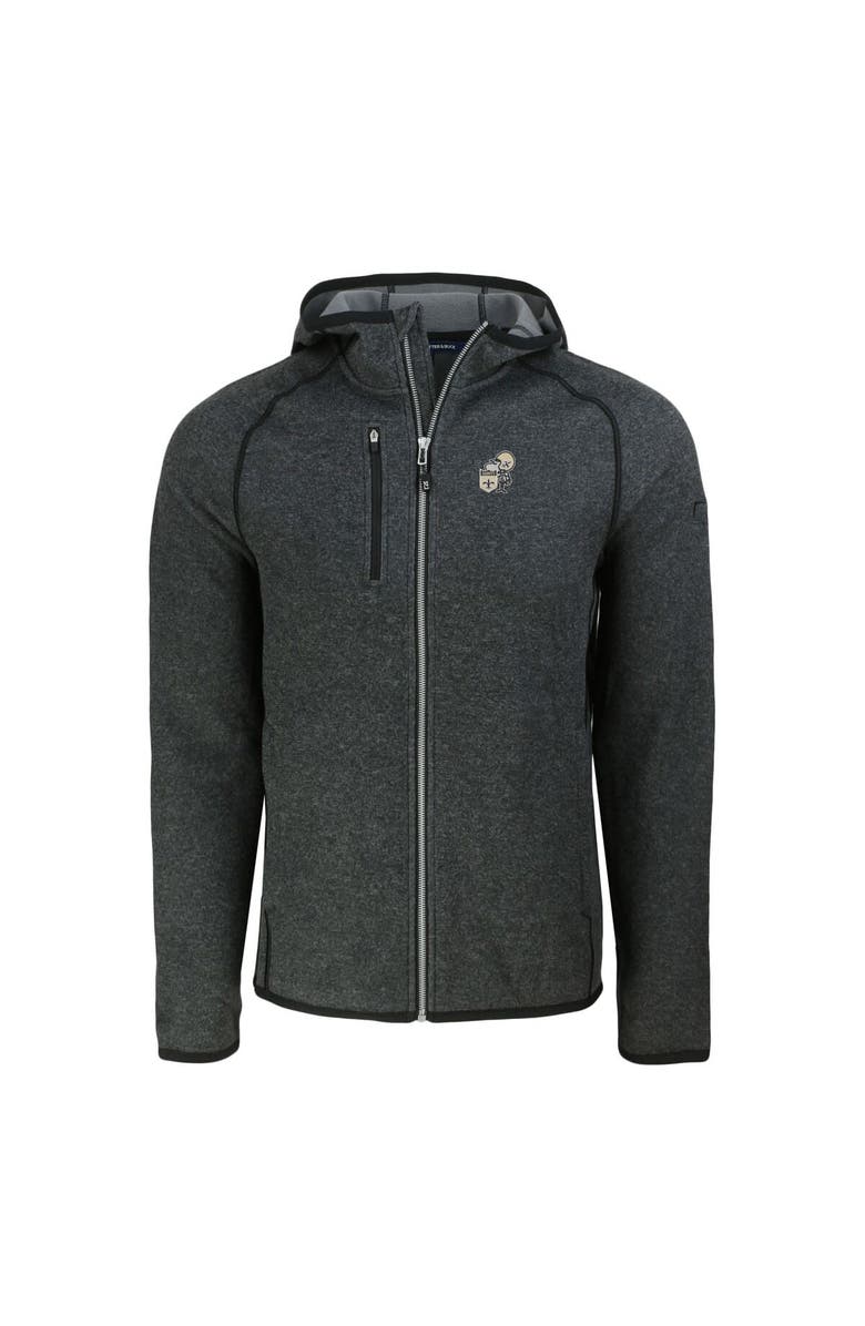 Cutter & Buck Men's Cutter & Buck  Heather Charcoal New Orleans Saints Throwback Mainsail Sweater-Knit Full-Zip Hoodie, Alternate, color, 