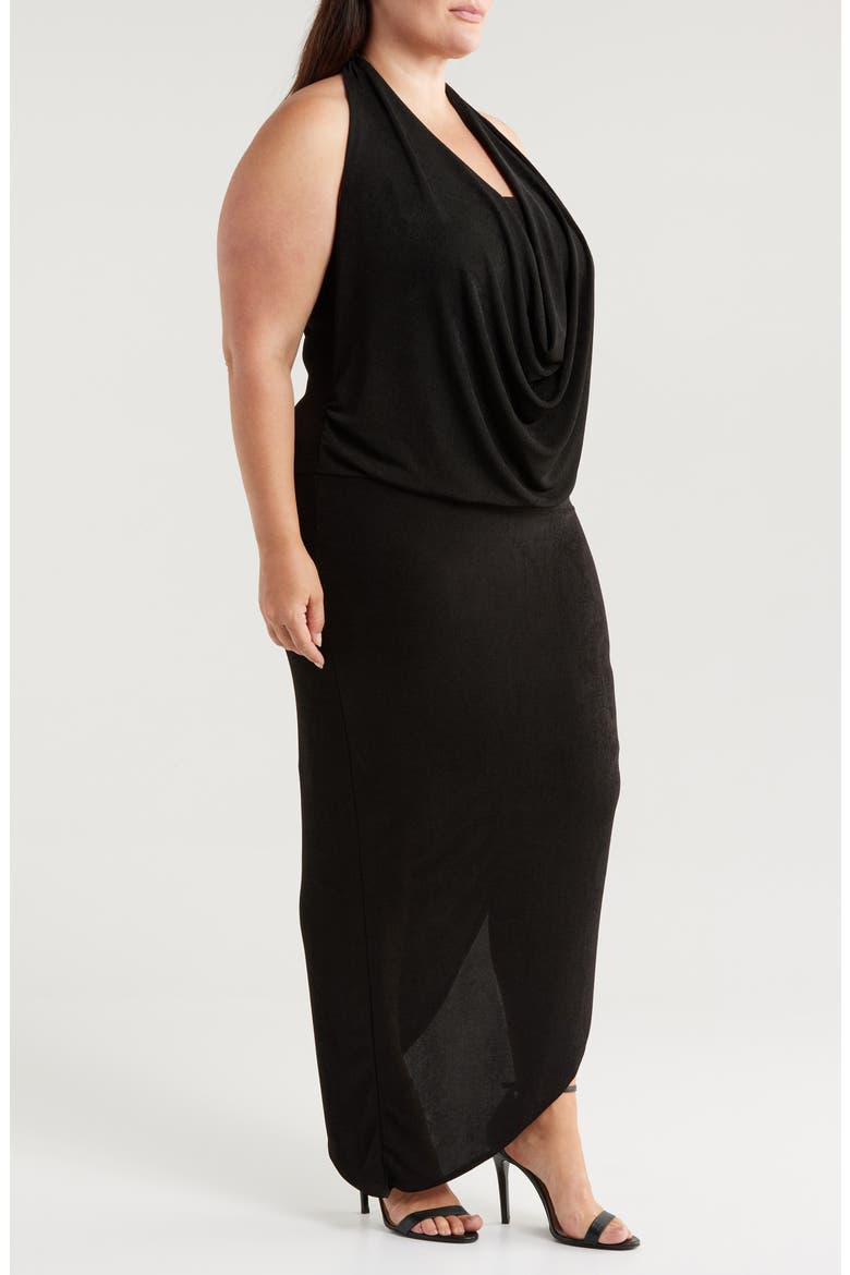 Cowl Neck Asymmetric Hem Stretch Dress, Alternate, color, BLACK