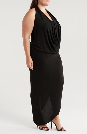 Cowl Neck Asymmetric Hem Stretch Dress