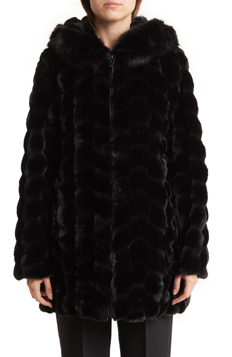 Via Spiga Grooved Faux Fur Hooded Coat, Alternate, color, 