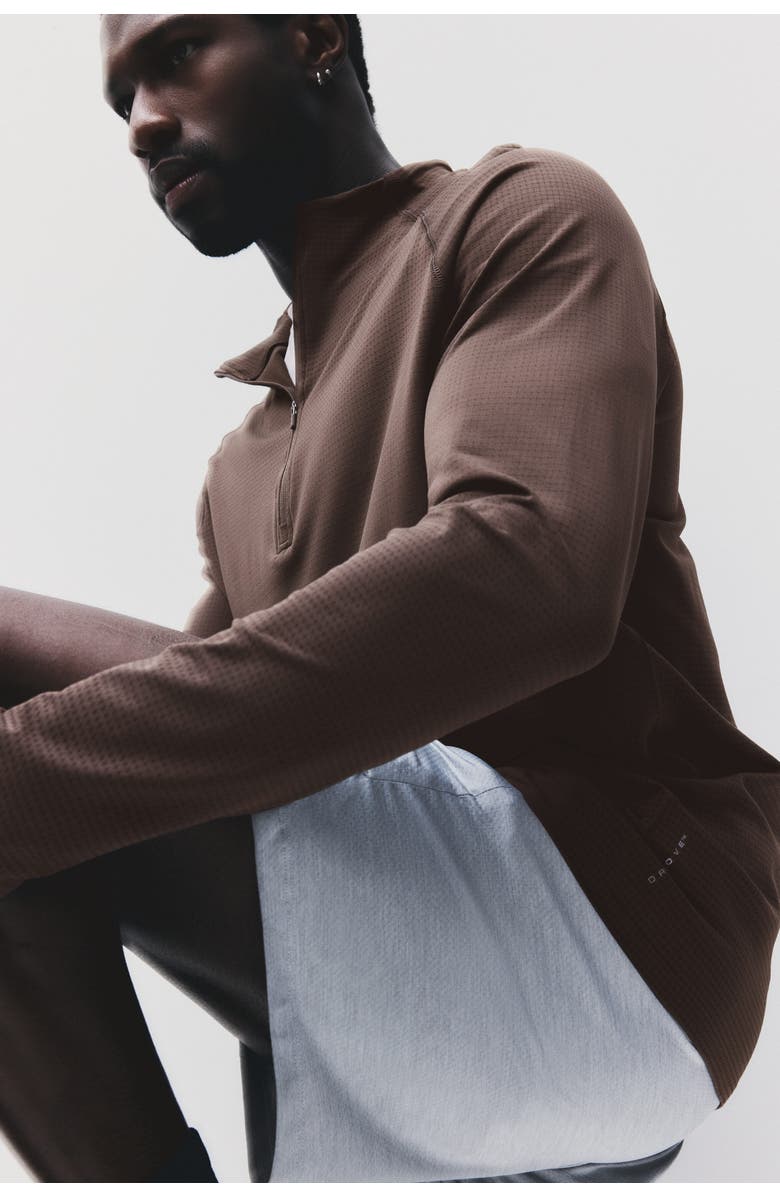 H&M Muscle Fit Zip Top Sports Top With Drymove, Alternate, color, Brown