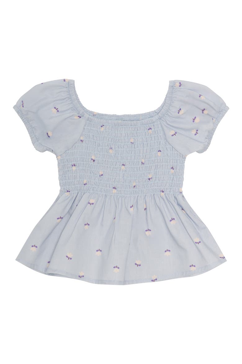Floral Woven Smocked Top & Shorts & Headband Set, Alternate, color, LIGHT BLUE FLORAL