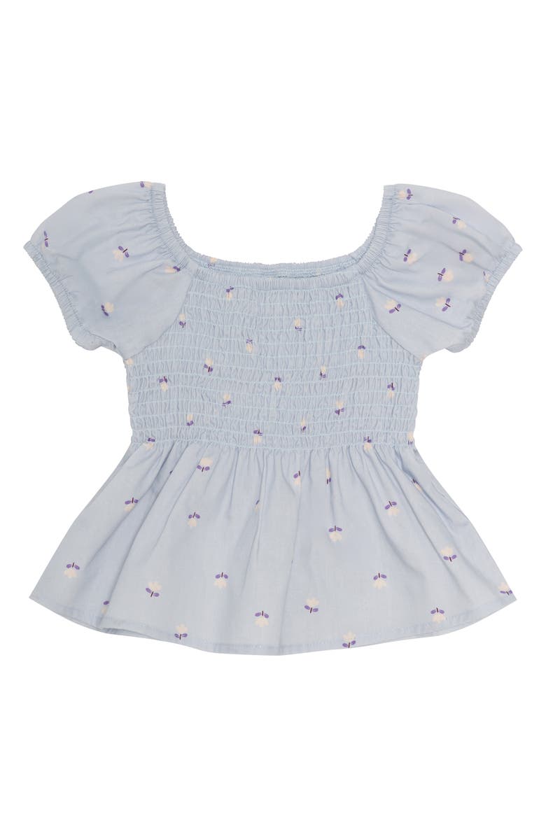 PL Baby by Petit Lem Floral Woven Smocked Top & Shorts & Headband Set, Alternate, color, Light Blue Floral