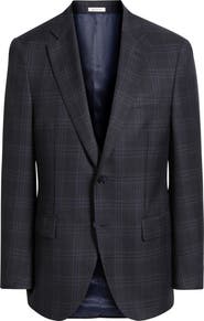 Peter Millar Flynn Classic Fit Navy Windowpane Check Wool Sport Coat
