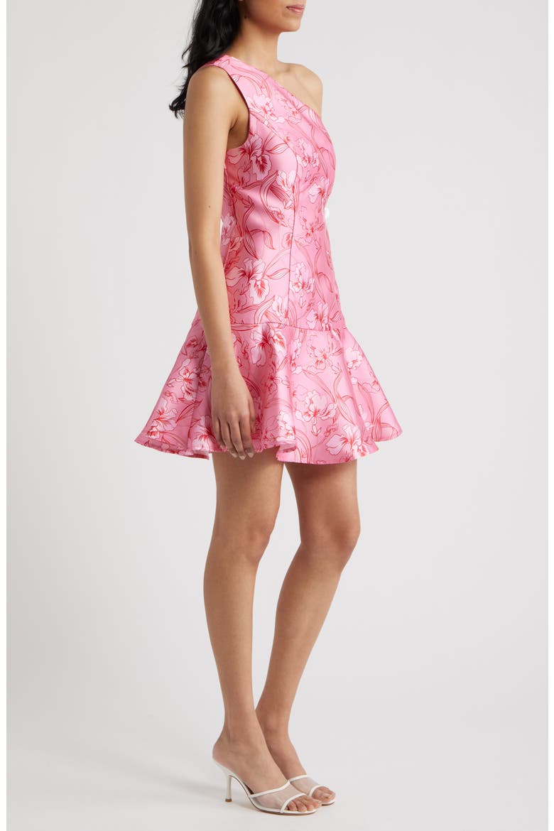 Silas Floral Print One-Shoulder Minidress, Alternate, color, PINK/ RED ORCHIDS