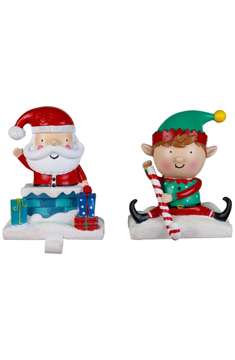 Northlight Santa and Elf Christmas Stocking Holders - 5" - Set of 2, Main, color, Green