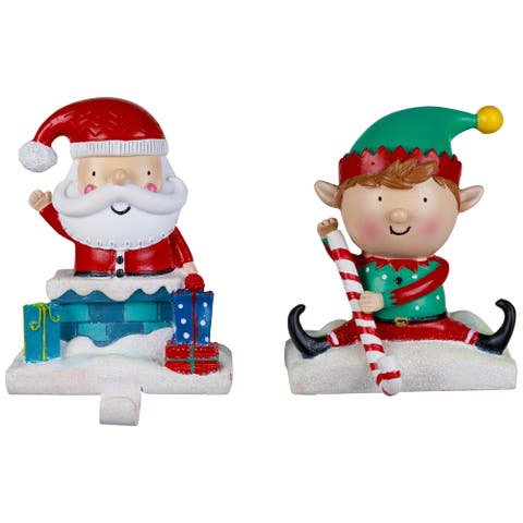 Santa and Elf Christmas Stocking Holders - 5" - Set of 2