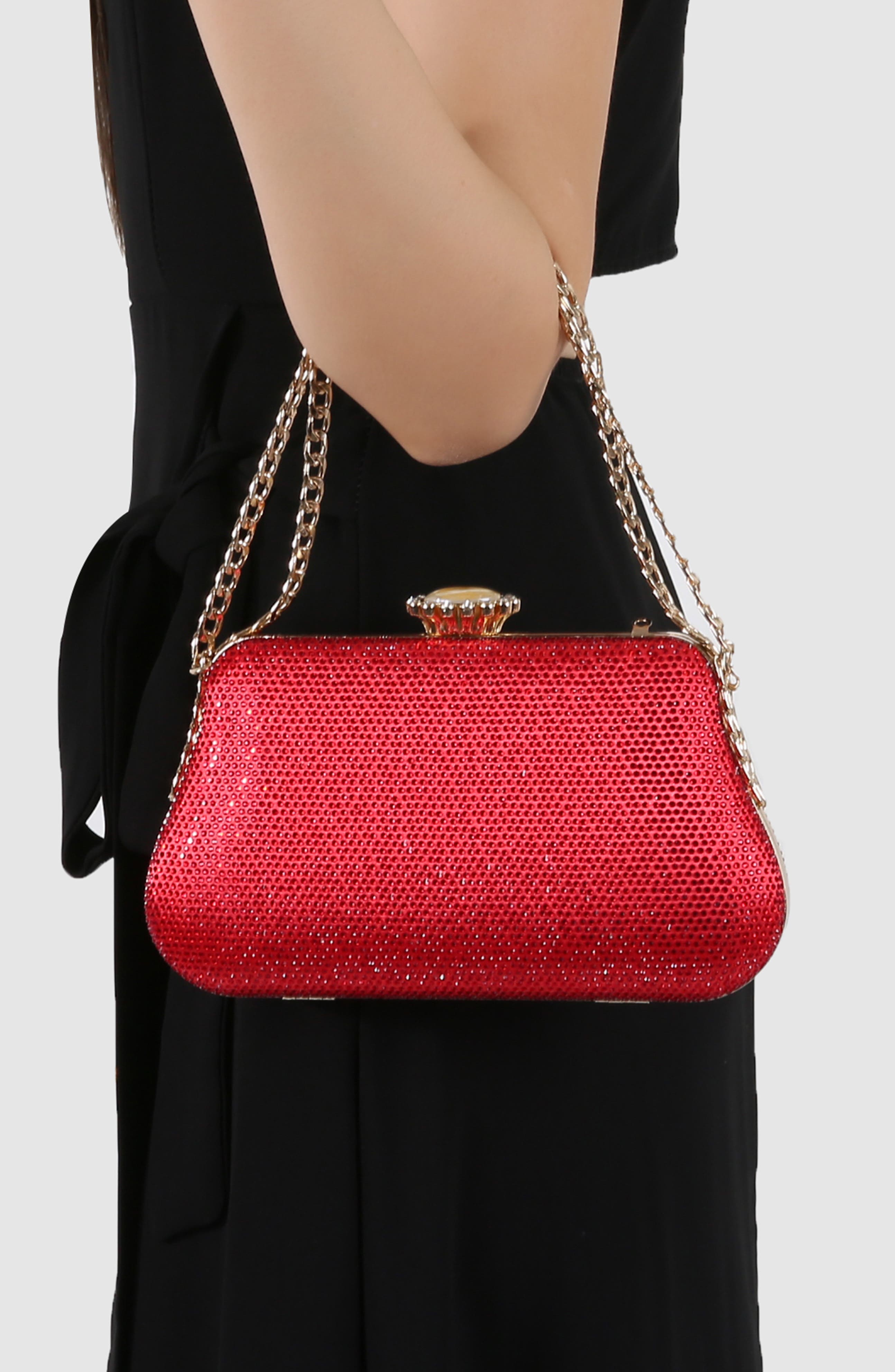 Rhinestone Frame Handbag, Alternate, color, RED