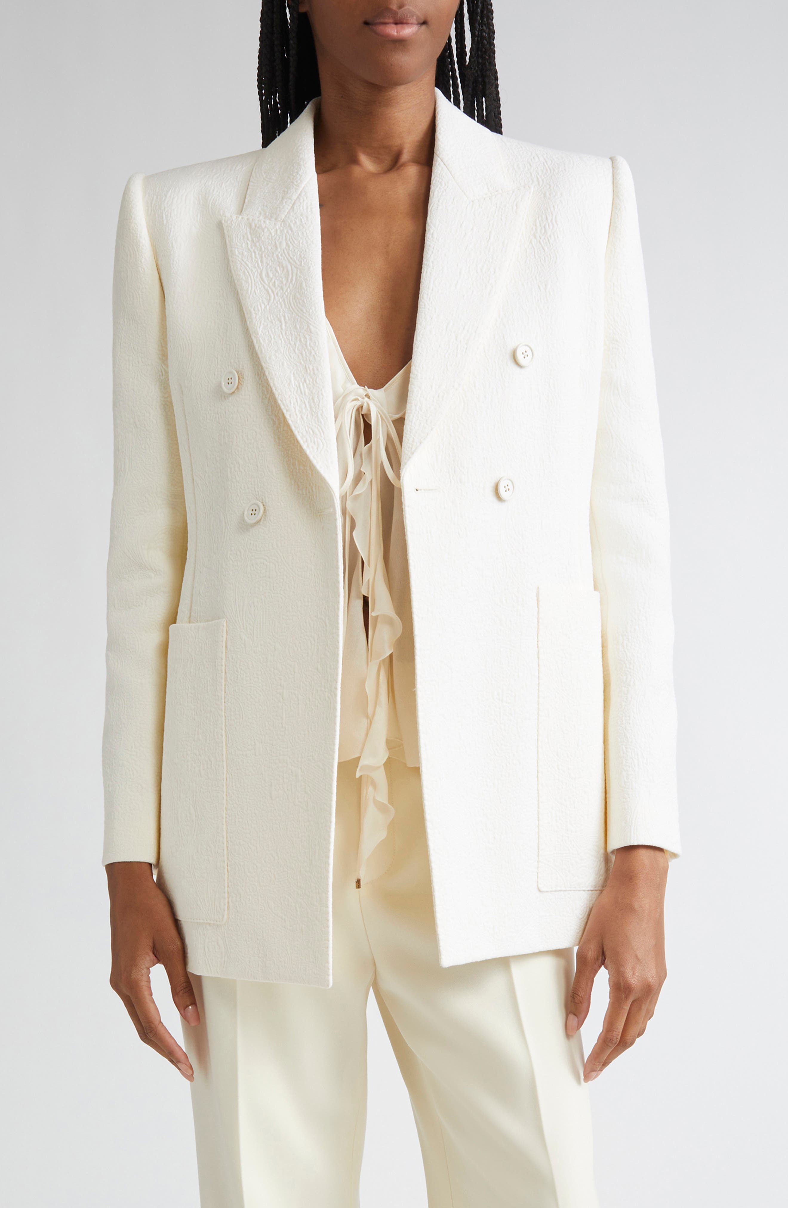 Boxy Jacquard Double Breasted Cotton Blend Jacket