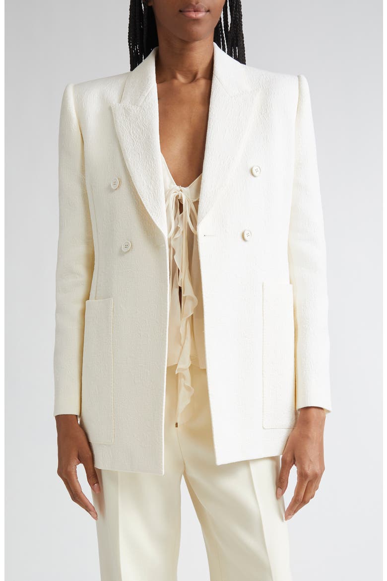 Boxy Jacquard Double Breasted Cotton Blend Jacket, Main, color, COCONUT MILK