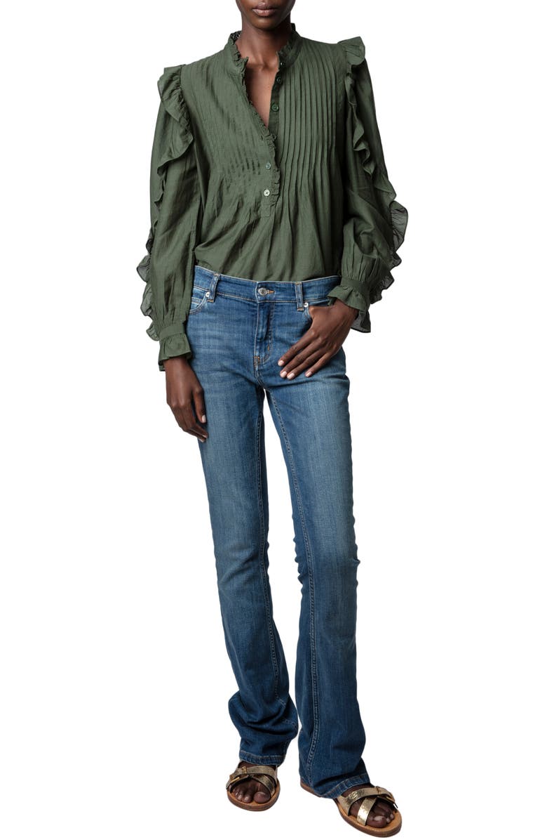 Zadig & Voltaire Timmy Tomboy Ruffle Cotton Blend Blouse, Alternate, color, Kaki