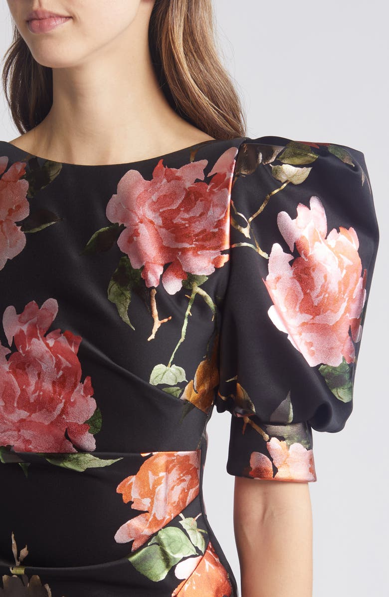 Black Halo Floral Puff Sleeve Cocktail Dress, Alternate, color, 