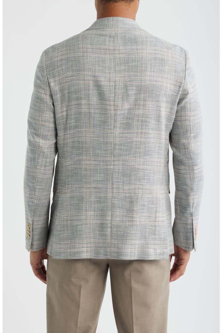 Midland Contemporary Fit Grey Windowpane Check Slub Wool & Silk Blend Sport Coat, Alternate, color, LIGHT GREY