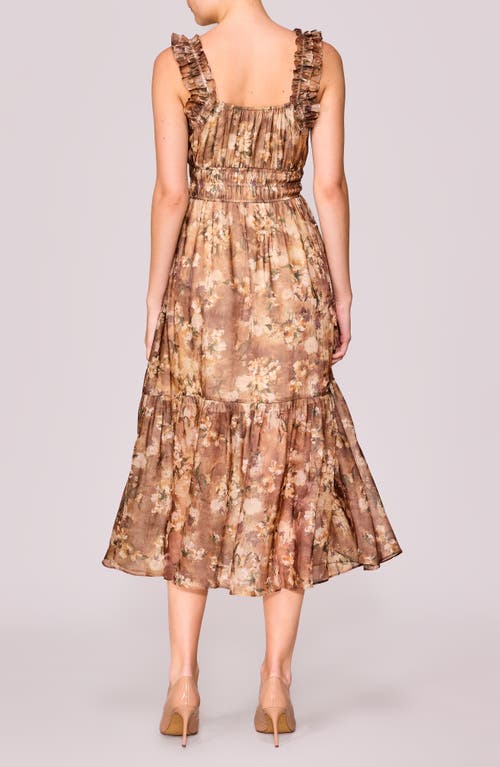 Melloday Floral Ruffle Tiered Midi Dress In Brown