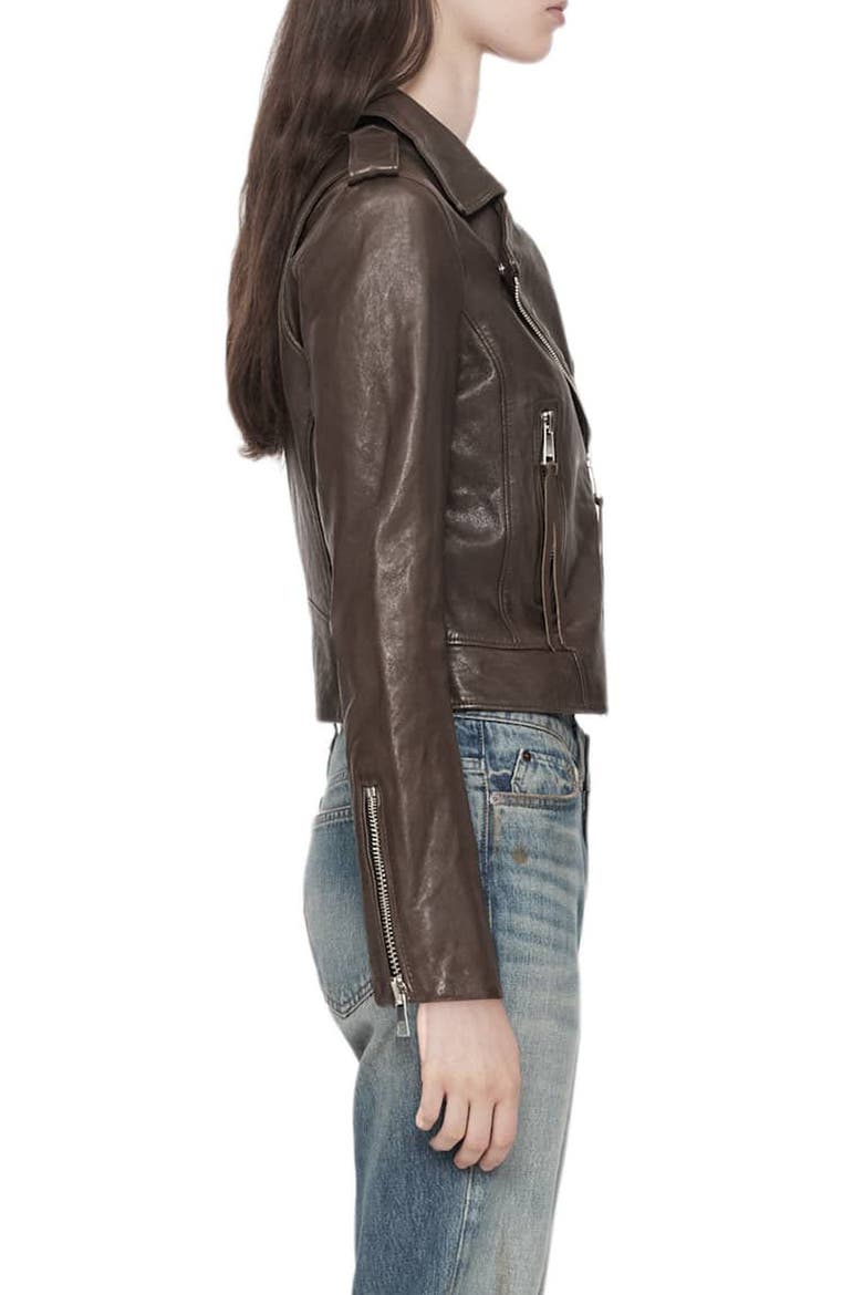 Errie Leather Biker Jacket, Alternate, color, OLIVE GREEN