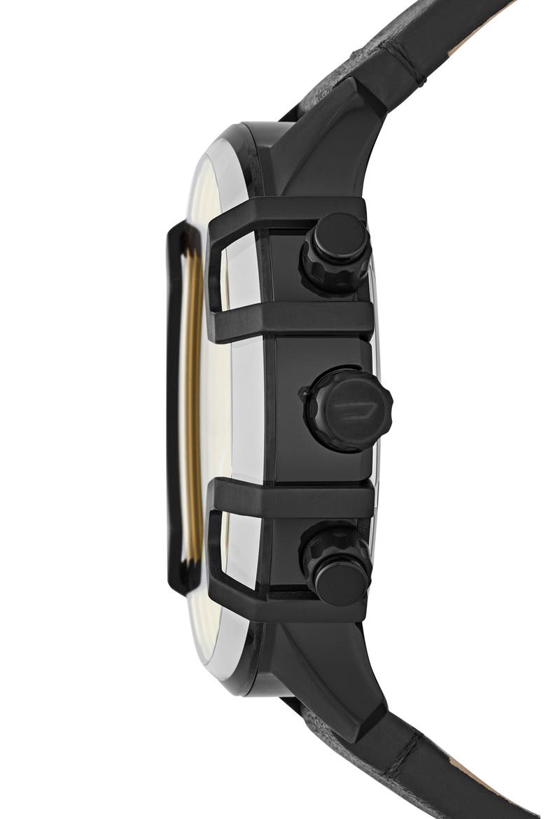 Griffed Chronograph Leather Strap Watch, 46mm, Alternate, color, BLACK