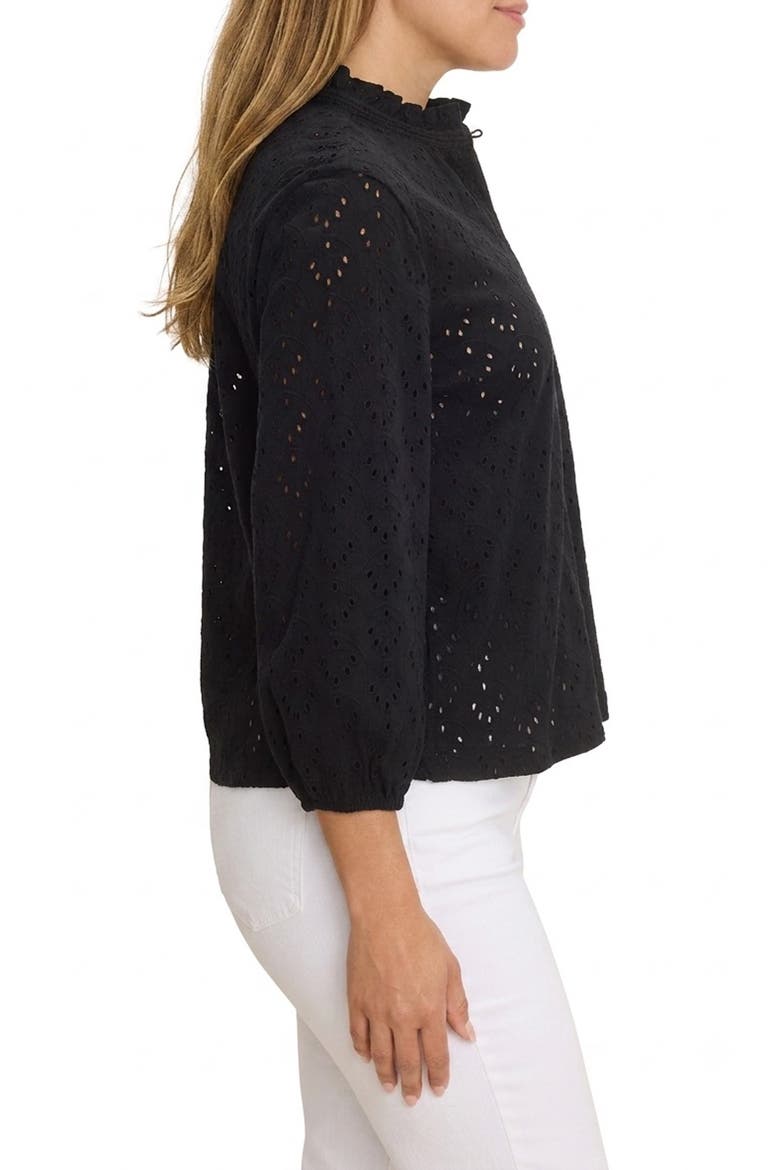Eyelet Ruffle Neck Top, Alternate, color, BLACK ONYX