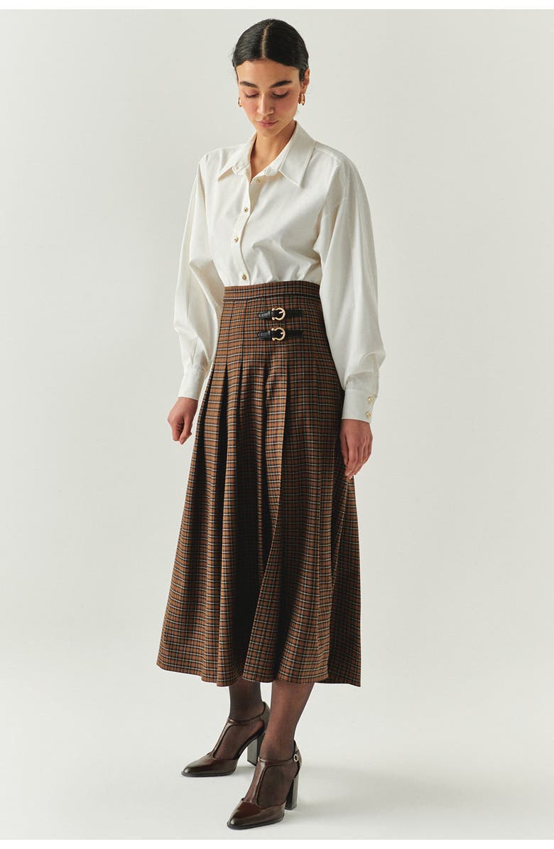 Exquise Zayla Checked Midi Skirt, Alternate, color, Brown