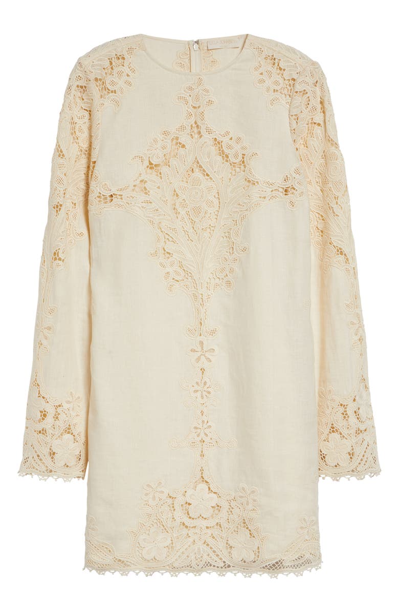 Ulla Johnson Camie Lace Long Sleeve Shift Minidress, Alternate, color, Ivory