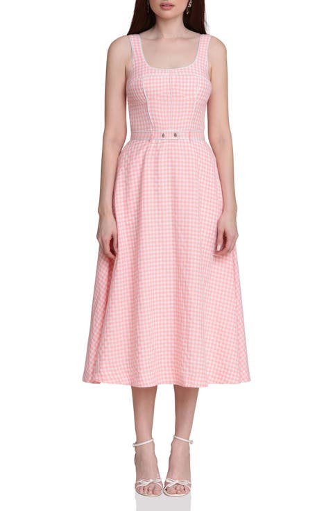 Bustier Bodice Gingham Midi Dress