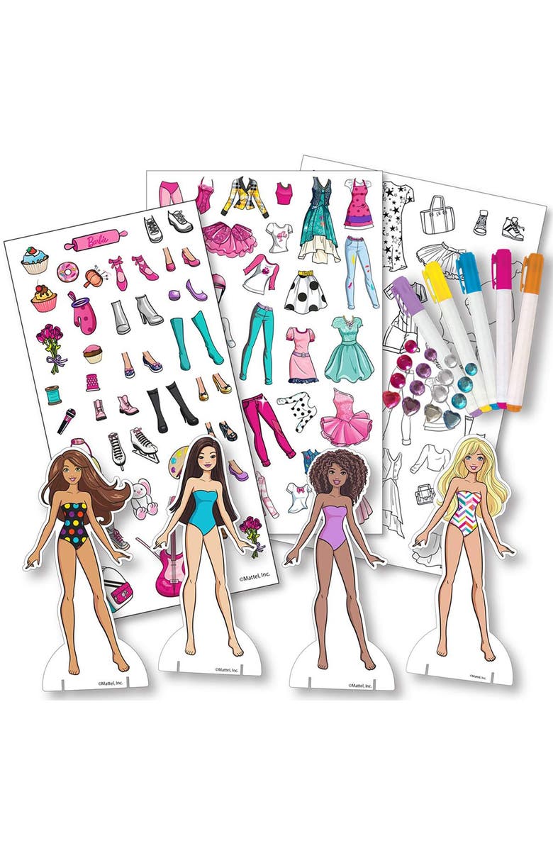 Barbie Fabric Fashions Paper Dolls, Design Playset, 4 Dolls & Stands, Kids 3+, Alternate, color, Multicolored