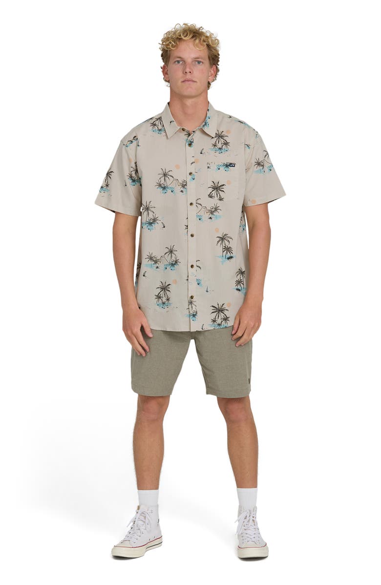 Billabong Sundays Short Sleeve Cotton Blend Button-Up Shirt, Alternate, color, Fog